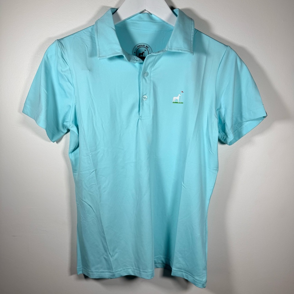 Proud 90 Women’s Solid Aqua Blue Golf Polo Shirt – Size Medium